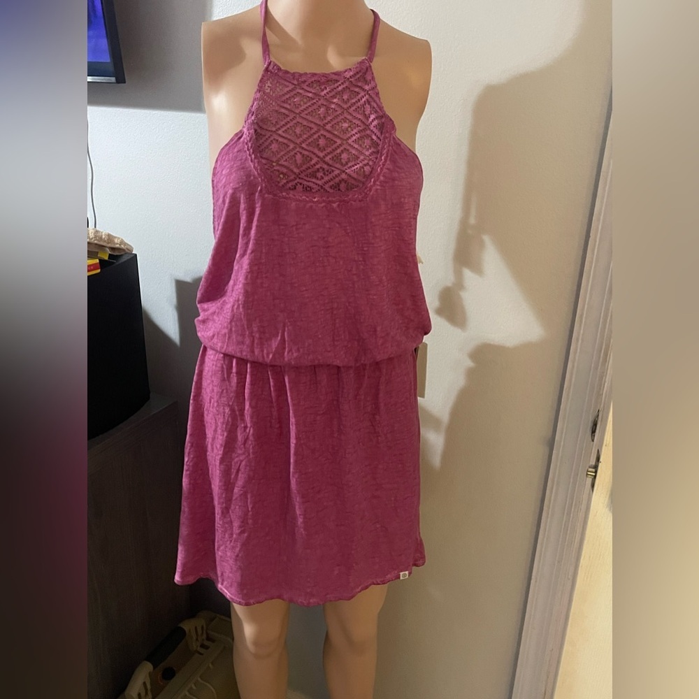 Element Fuchsia Halter Backless Dress with‎ crochet detailing